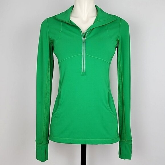 Lululemon Star Runner Pullover 1/2 Zip Top Green Bean Stretch Thumbholes Size 8 - Picture 6 of 16